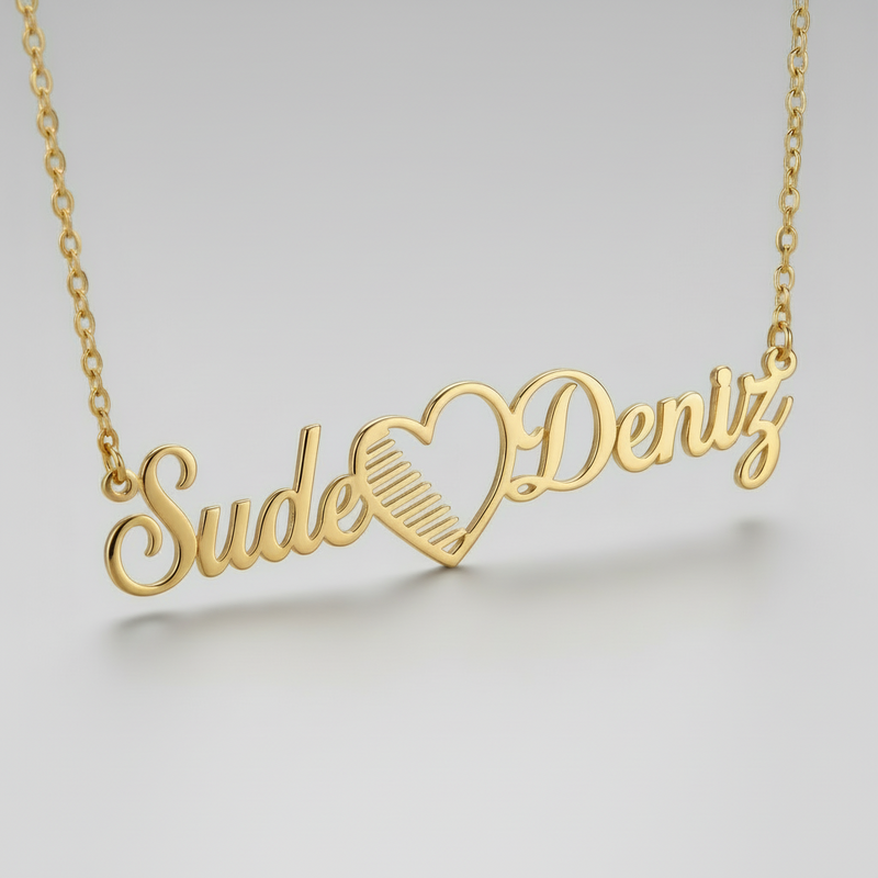 Çift İsimli Kalp Kolyesi