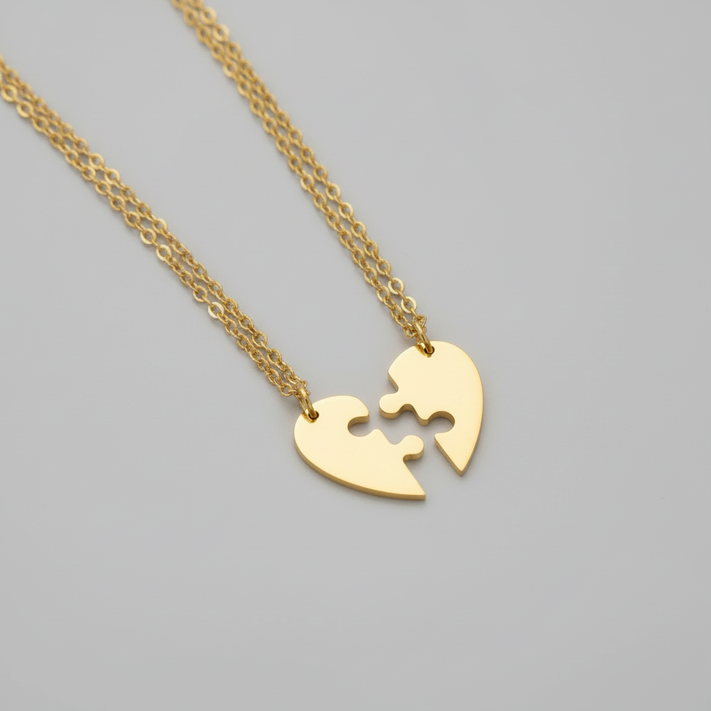 Çiftlere Özel Yapboz Kalp Kolyesi