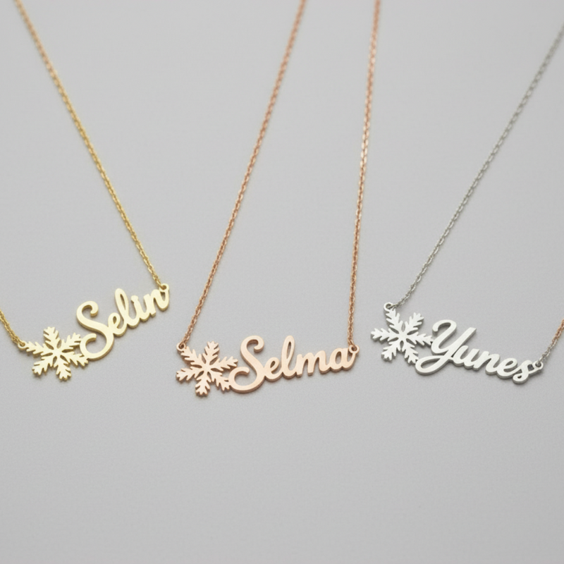 Kişiye Özel Kar Tanesi  Detaylı İsim Kolye