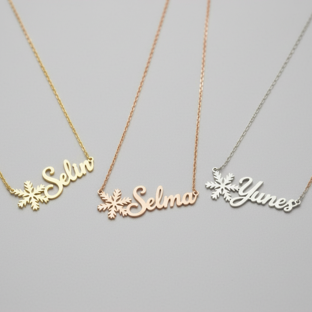 Kişiye Özel Kar Tanesi  Detaylı İsim Kolye