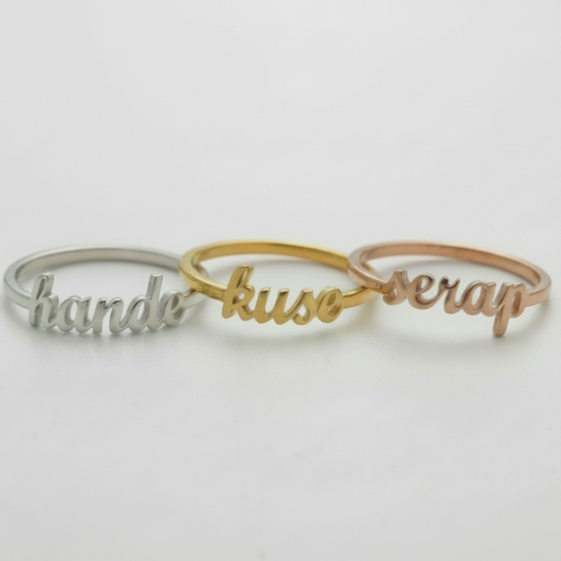 Navan Kişiye Özel İsimli Gümüş Yüzük (925 Ayar)