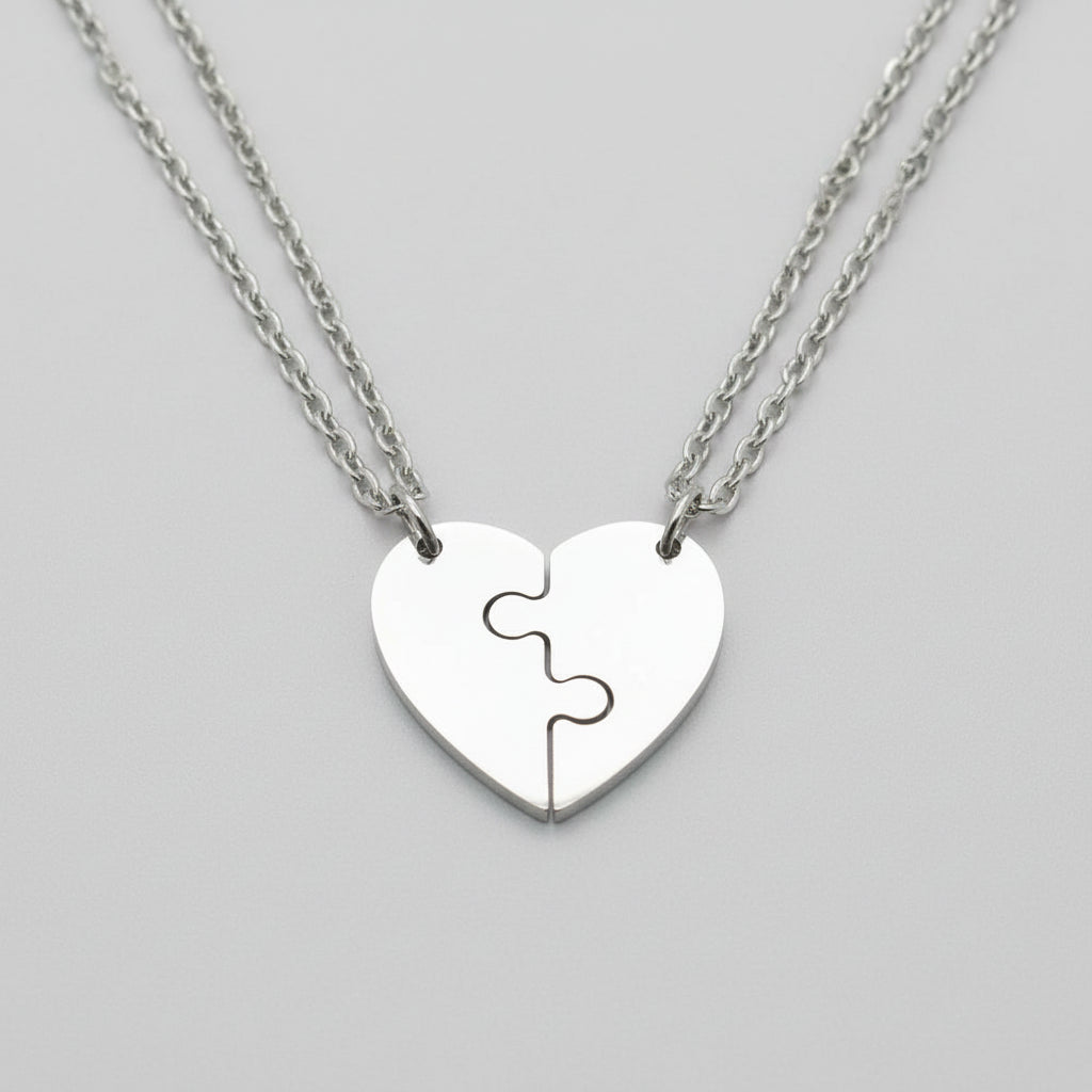 Navan 925 Ayar Gümüş Çiftlere Özel Yapboz Kalp Kolyesi - Navan
