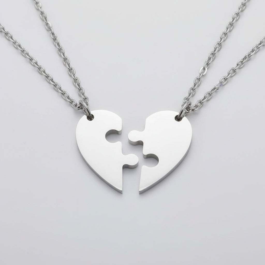 Navan 925 Ayar Gümüş Çiftlere Özel Yapboz Kalp Kolyesi - Navan