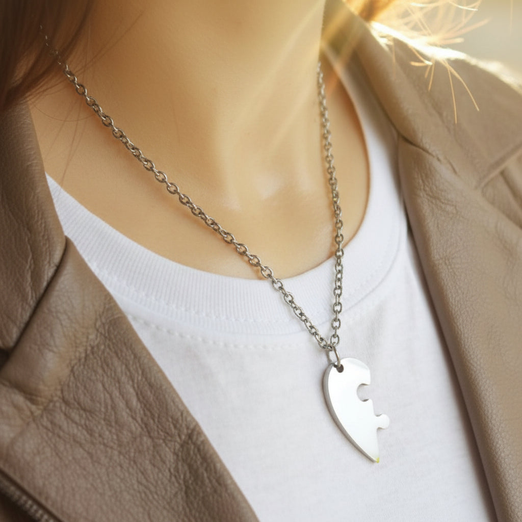 Navan 925 Ayar Gümüş Çiftlere Özel Yapboz Kalp Kolyesi - Navan