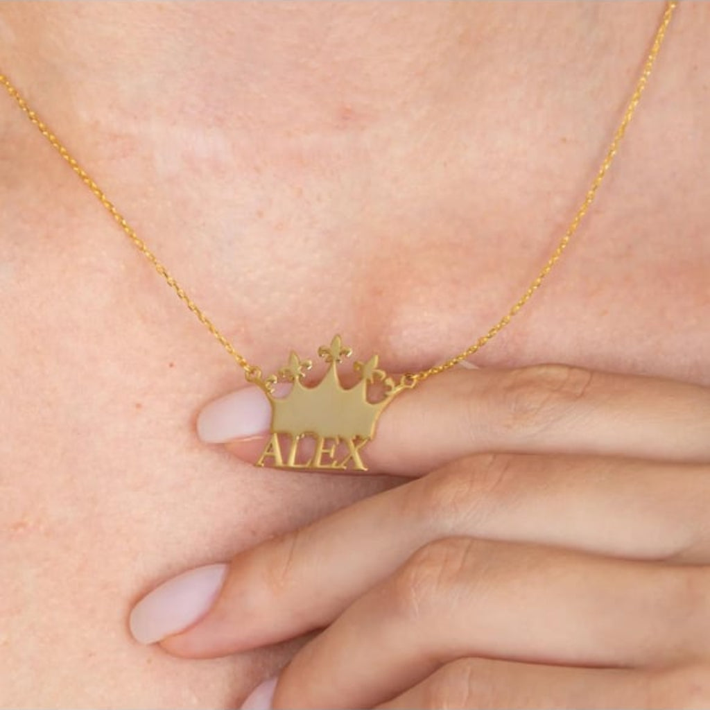 Navan 925 Ayar Gümüş Kişiselleştirilebilir Taç İsimli Kolye (Gold, Silver ve Rose) - Navan