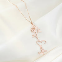 Navan 925 Ayar Gümüş Kişiye Özel Çiçek Detaylı İsim Kolye (Gold, Silver ve Rose) - Navan