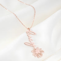 Navan 925 Ayar Gümüş Kişiye Özel Çiçek Detaylı İsim Kolye (Gold, Silver ve Rose) - Navan