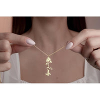 Navan 925 Ayar Gümüş Kişiye Özel Çiçek Detaylı İsim Kolye (Gold, Silver ve Rose) - Navan