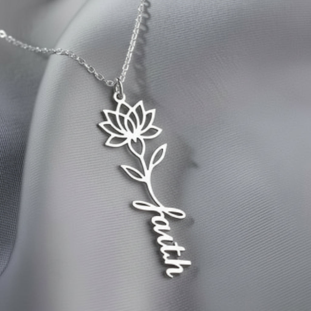 Navan 925 Ayar Gümüş Kişiye Özel Çiçek Detaylı İsim Kolye (Gold, Silver ve Rose) - Navan