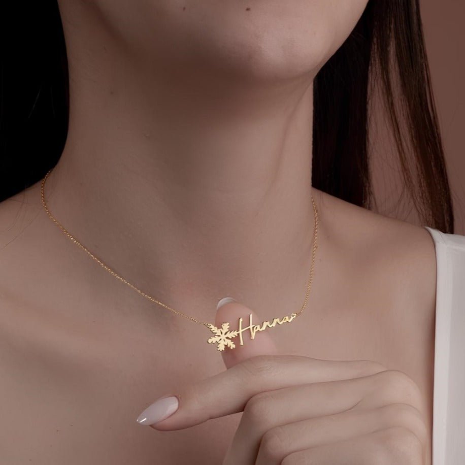 Navan 925 Ayar Gümüş Kişiye Özel Kar Tanesi Detaylı İsim Kolye (Gold, Silver ve Rose) - Navan