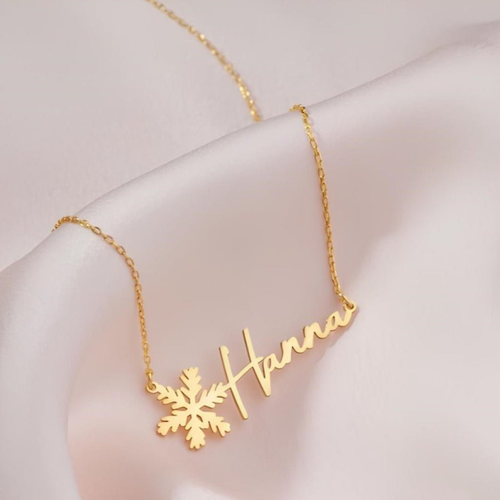 Navan 925 Ayar Gümüş Kişiye Özel Kar Tanesi Detaylı İsim Kolye (Gold, Silver ve Rose) - Navan