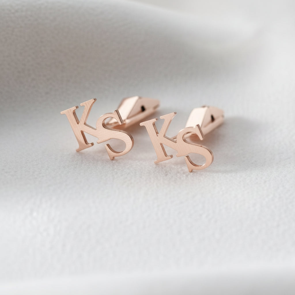 Navan 925 Ayar Gümüş Kol Düğmesi Damat Hediyesi ( Gold, Rose ve Silver ) - Kişiselleştirilebilir 2 Harfli (Gold) - Navan