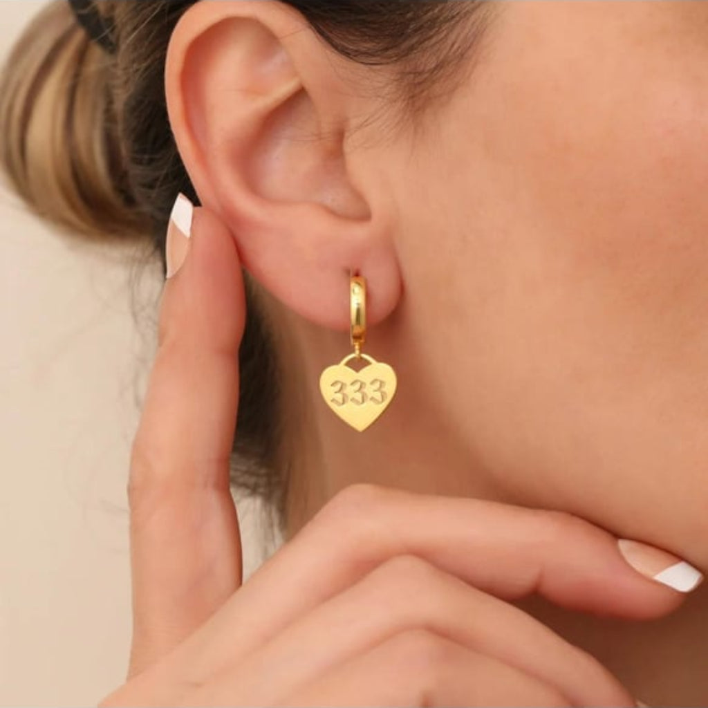 Navan 925 Ayar Gümüş Melek Numara Kalpli Küpesi (Gold, Silver ve Rose) - Navan