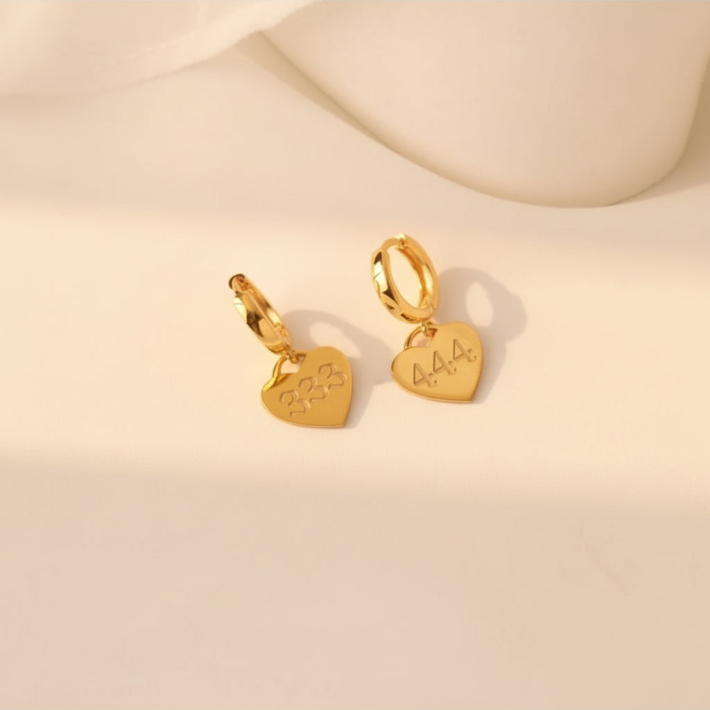 Navan 925 Ayar Gümüş Melek Numara Kalpli Küpesi (Gold, Silver ve Rose) - Navan