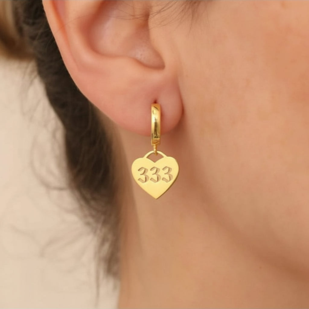 Navan 925 Ayar Gümüş Melek Numara Kalpli Küpesi (Gold, Silver ve Rose) - Navan