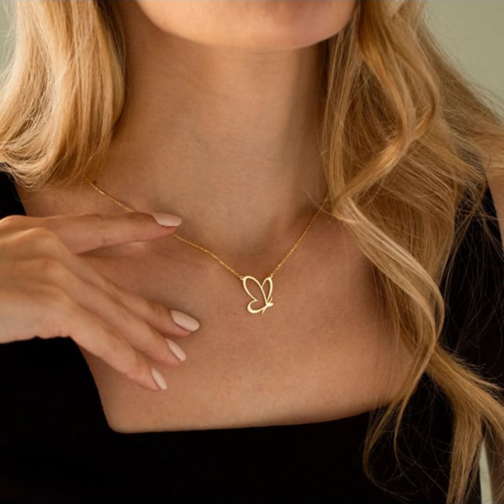 Navan 925 Ayar Gümüş Minimal Kelebek Kolye (Gold, Silver ve Rose) - Navan