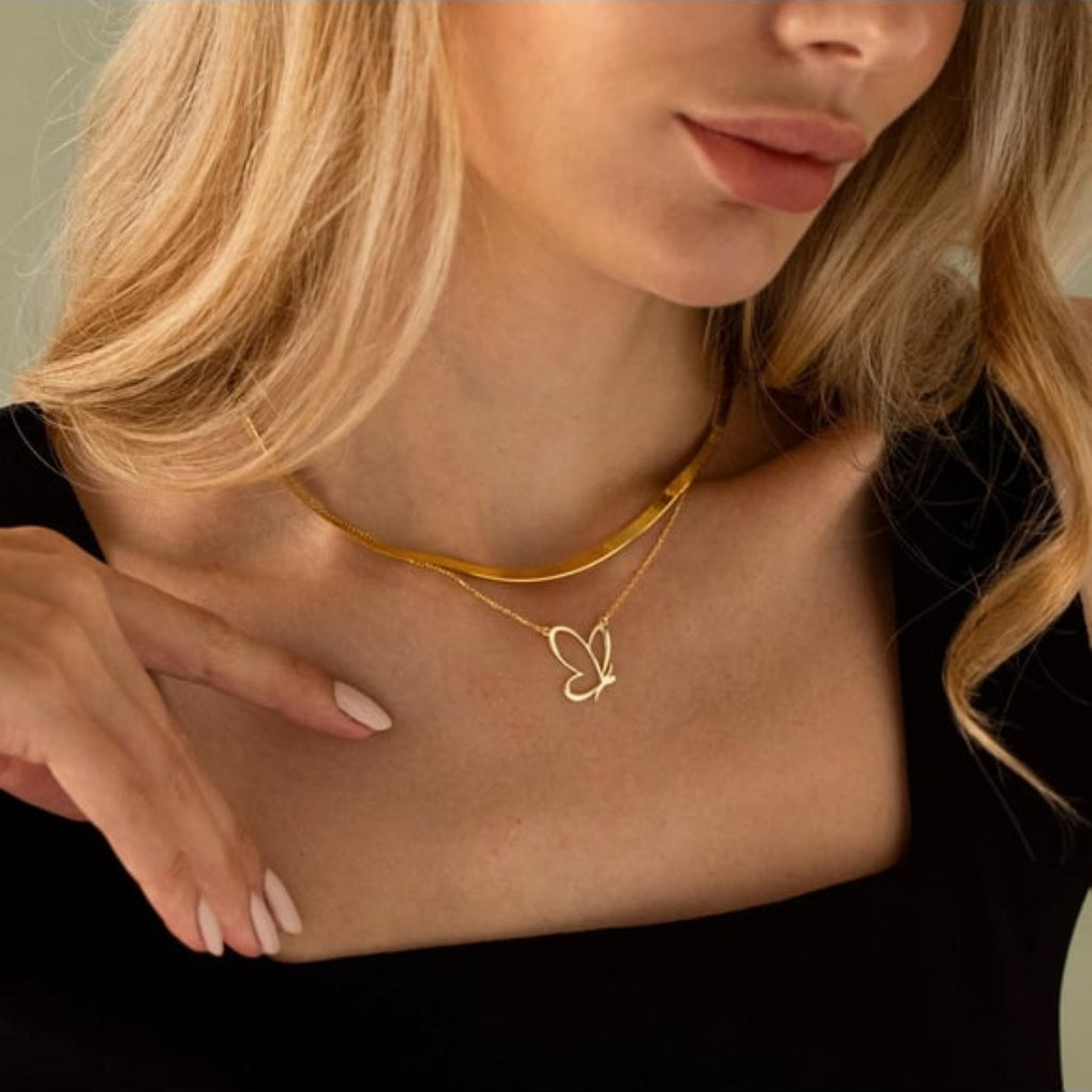 Navan 925 Ayar Gümüş Minimal Kelebek Kolye (Gold, Silver ve Rose) - Navan