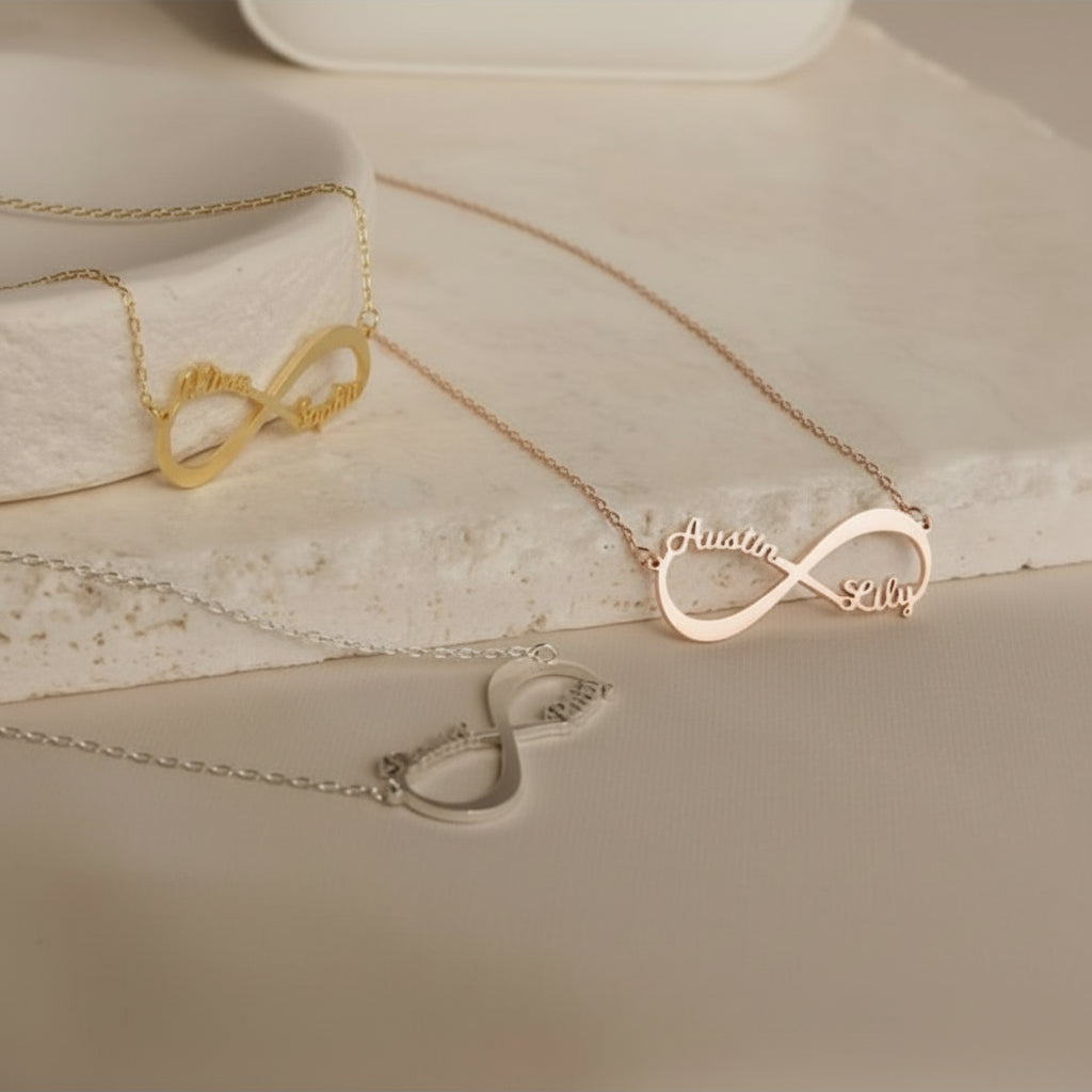 Navan 925 Ayar Gümüş Sonsuzluk İsimli Kolye (Gold, Silver ve Rose) - Navan