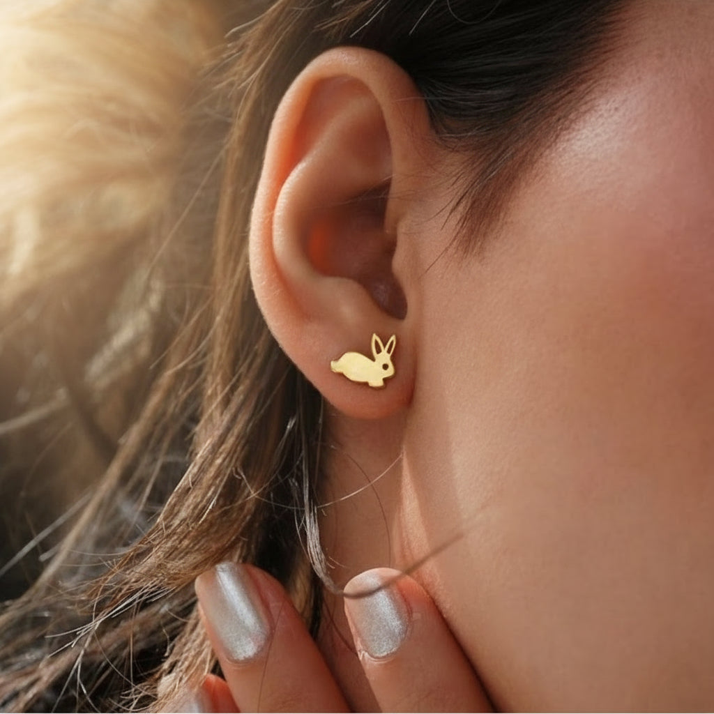 Navan 925 Ayar Gümüş Tavşan Küpesi (Gold , Rose , Silver) (Rose) - Navan