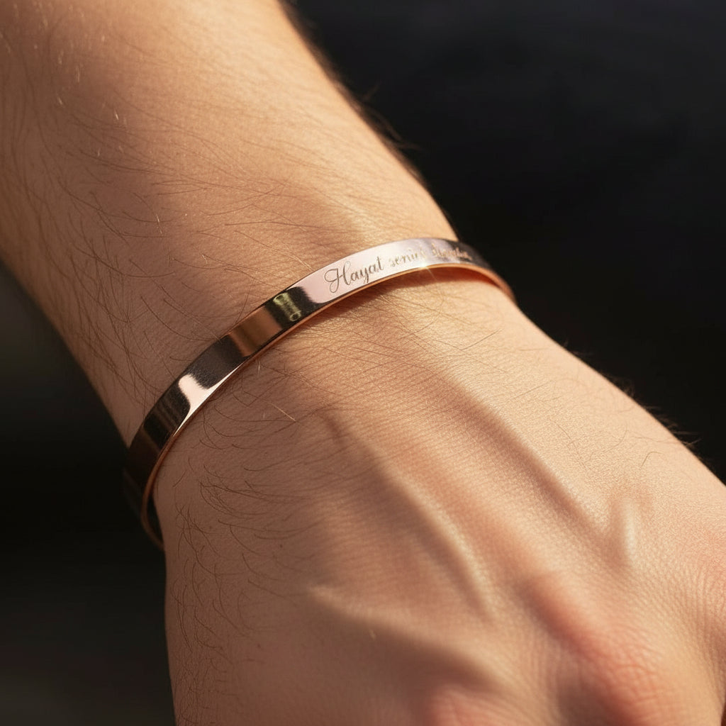 Navan 925 Ayar Gümüş Yaşam Kelepçe Bileklik(Gold, Silver ve Rose) – Hayatın ve Dengenin Simgesi - Navan