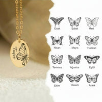 Navan 925 Ayar Kelebekli Doğum Ayı Gümüş Kolye ( Gold , Rose , Silver ) - Kişiselleştirilebilir İsimli - Navan