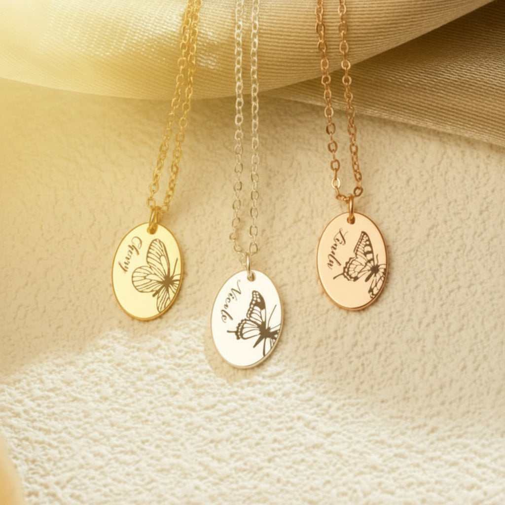 Navan 925 Ayar Kelebekli Doğum Ayı Gümüş Kolye ( Gold , Rose , Silver ) - Kişiselleştirilebilir İsimli - Navan