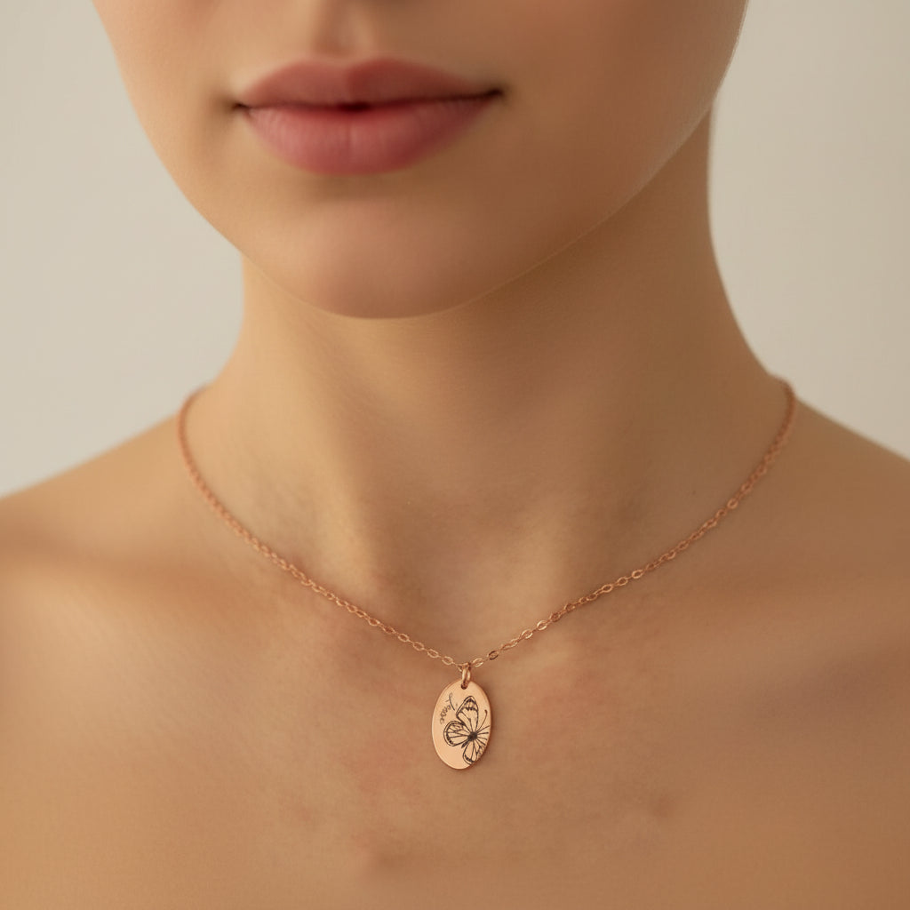 Navan 925 Ayar Kelebekli Doğum Ayı Gümüş Kolye ( Gold , Rose , Silver ) - Kişiselleştirilebilir İsimli - Navan