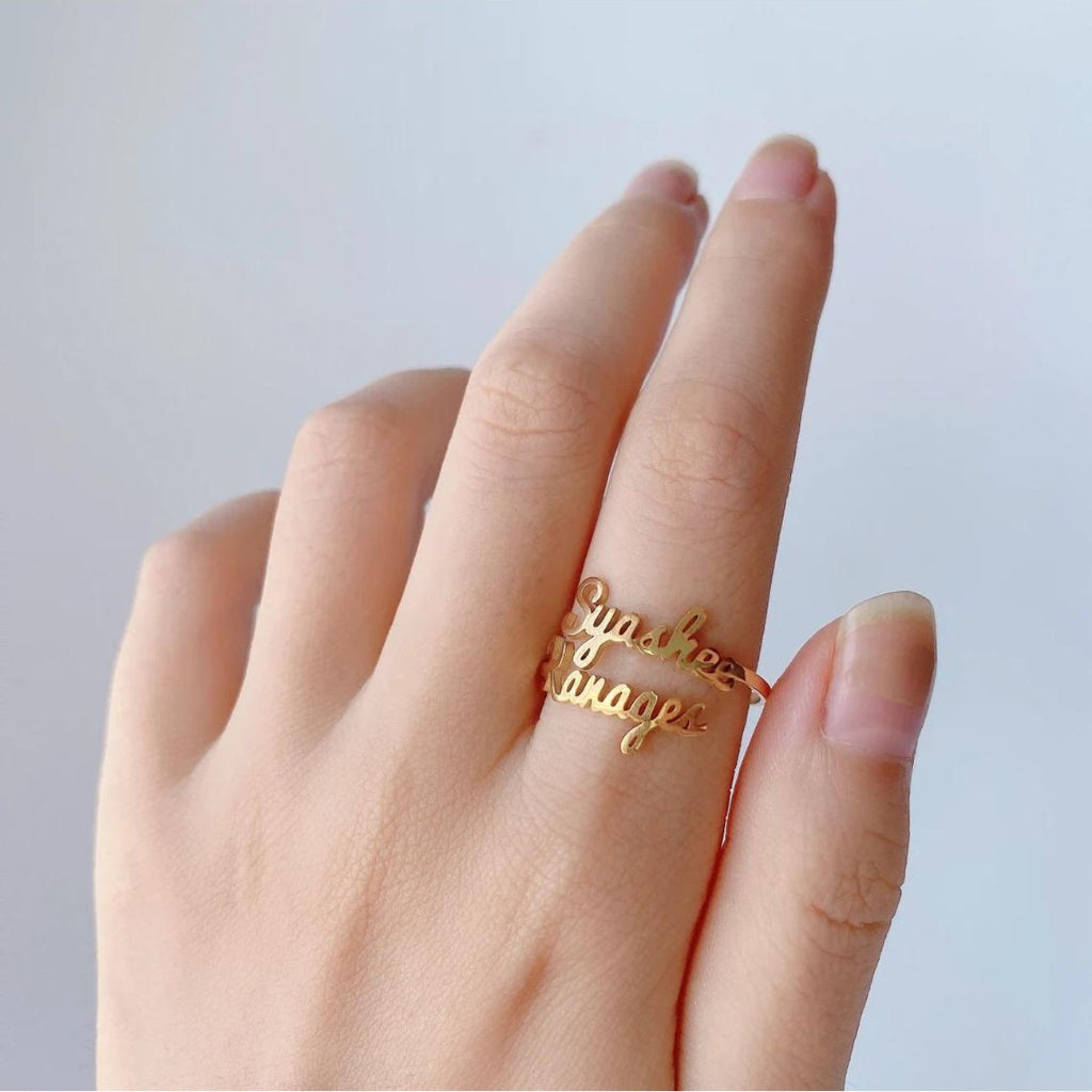 Navan Kalpli Çift İsimli 925 Ayar Gümüş Yüzük – Kişiye Özel Çift İsimli ( Gold , Rose ve Silver ) - Navan