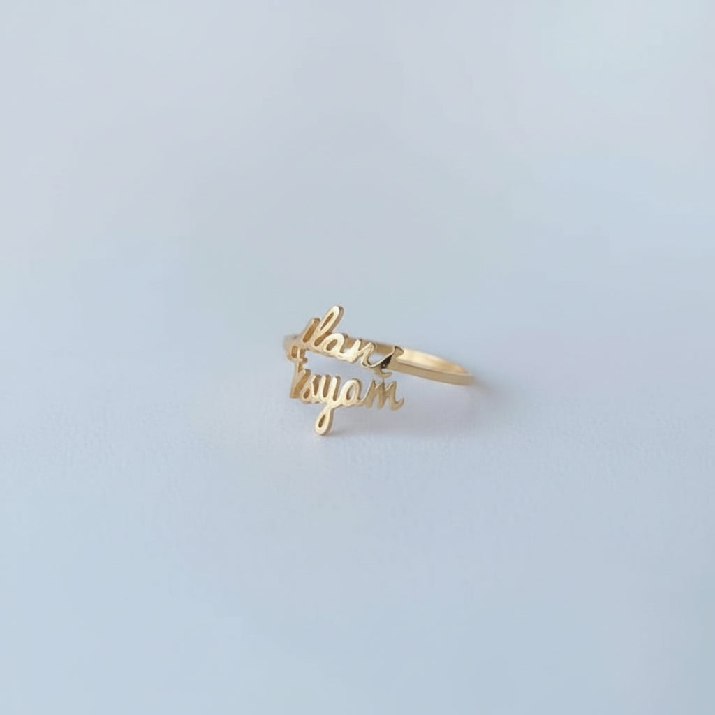 Navan Kalpli Çift İsimli 925 Ayar Gümüş Yüzük – Kişiye Özel Çift İsimli ( Gold , Rose ve Silver ) - Navan